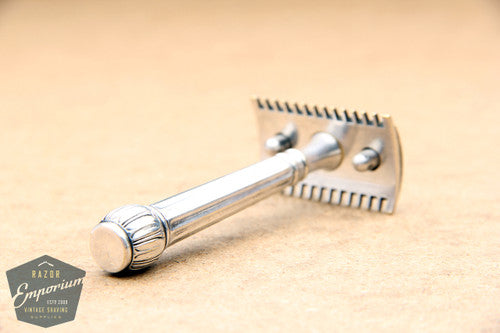 Gillette 1910 Silver ABC Pocket Edition Lined Handle - Old Type Open Comb DE Razor Set