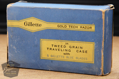 Gillette 1940's Gold Tech Razor in Original Tweed Box - New Old Stock