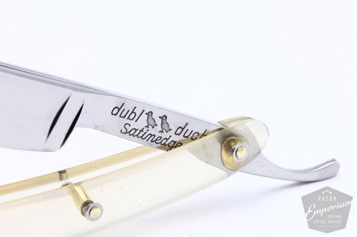 5/8" Dubl Duck Pearlduck Satinedge Straight Razor w/ Original Gold Inlay Celluloid Scales  | Solingen, Germany