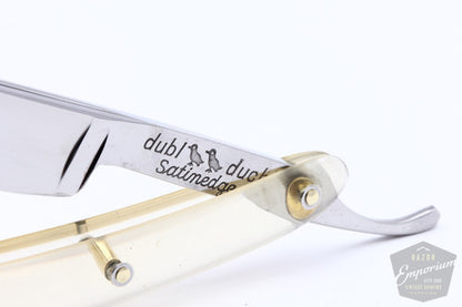 5/8" Dubl Duck Pearlduck Satinedge Straight Razor w/ Original Gold Inlay Celluloid Scales  | Solingen, Germany