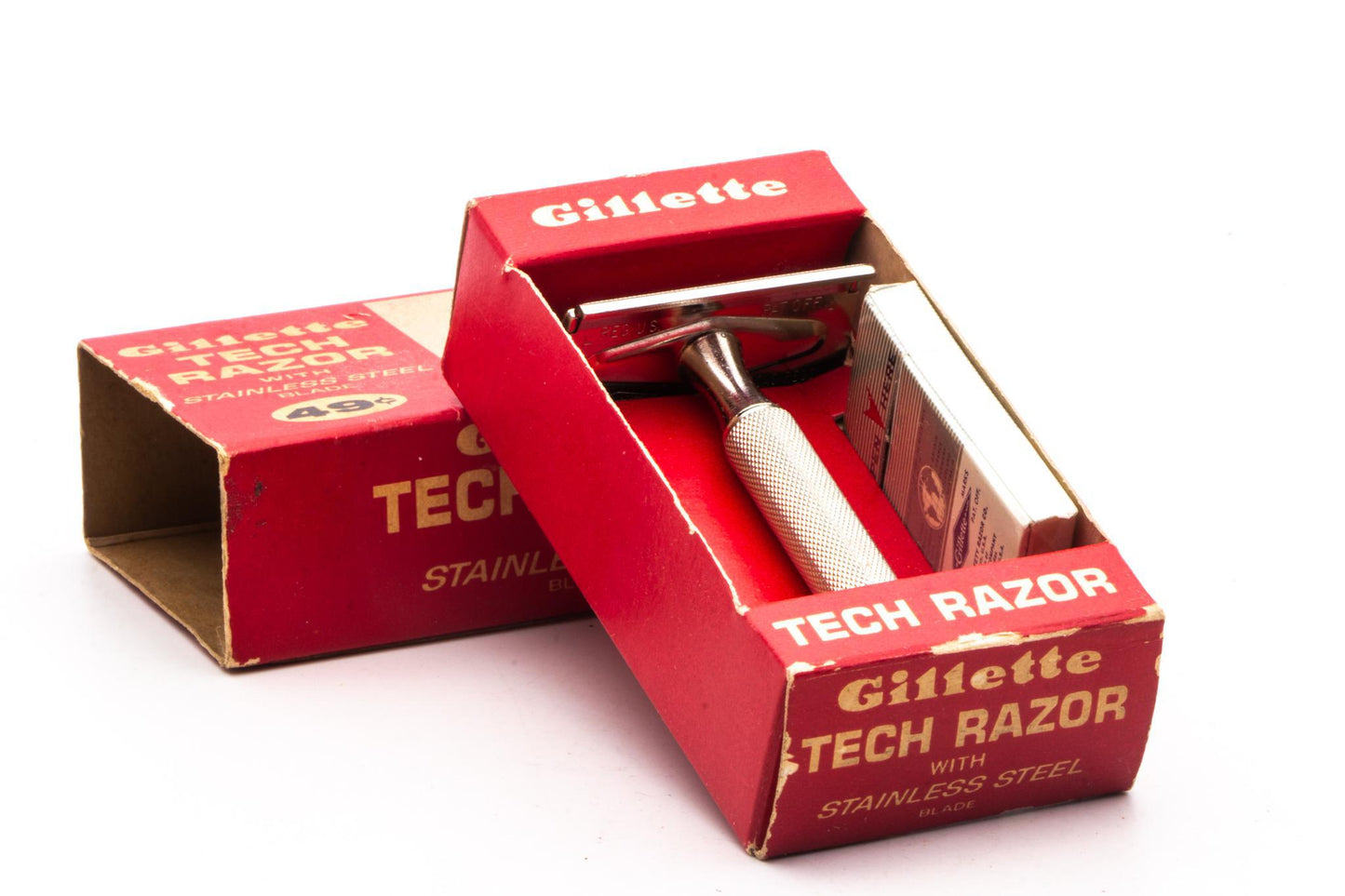 1966 L1 Gillette Ball End Tech Double Edge Safety Razor Set | Original Condition