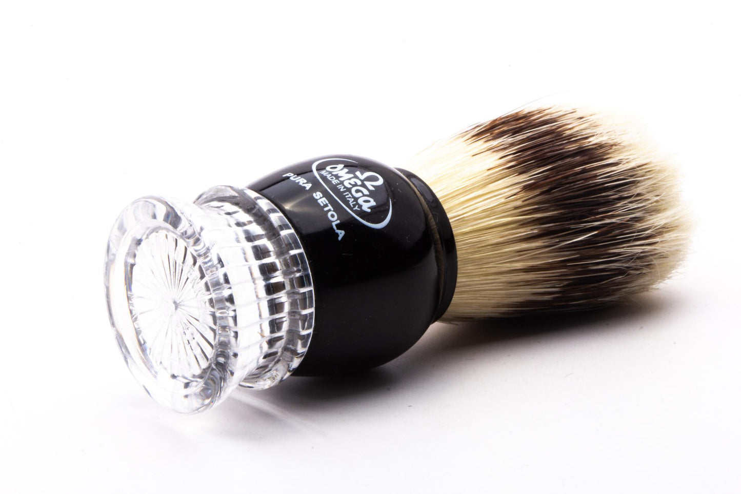 Omega | Model 10275 Black and Clear Acrylic Handle Boar Shaving Brush