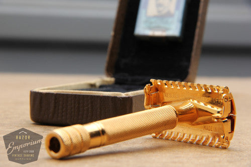 Gillette 1938 Sheraton TTO Safety Razor w/ Original Case - 24K Gold REVAMPED