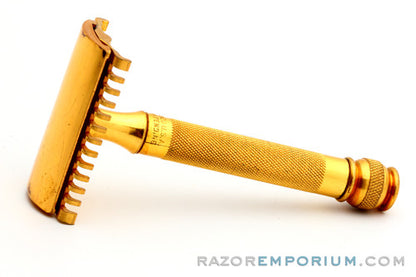 1930's Gillette Goodwill Ball End Gold DE Safety Razor Made in USA w/ Box & Blades