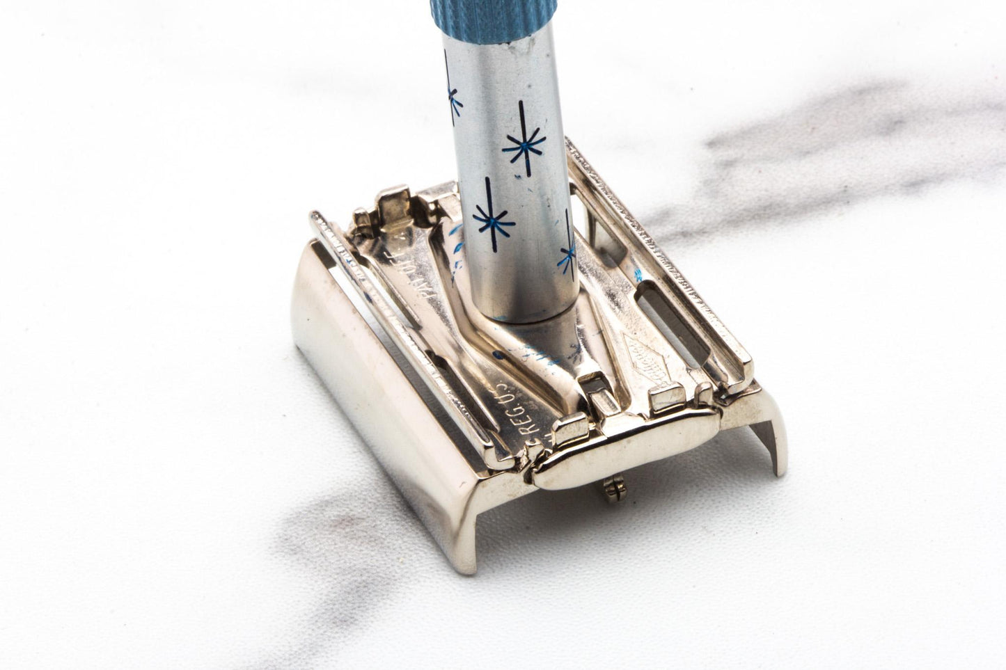 1962 H4 Gillette Blue Star Lady Gillette DE Safety Razor | Factory Nickel Revamp