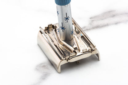1962 H4 Gillette Blue Star Lady Gillette DE Safety Razor | Factory Nickel Revamp
