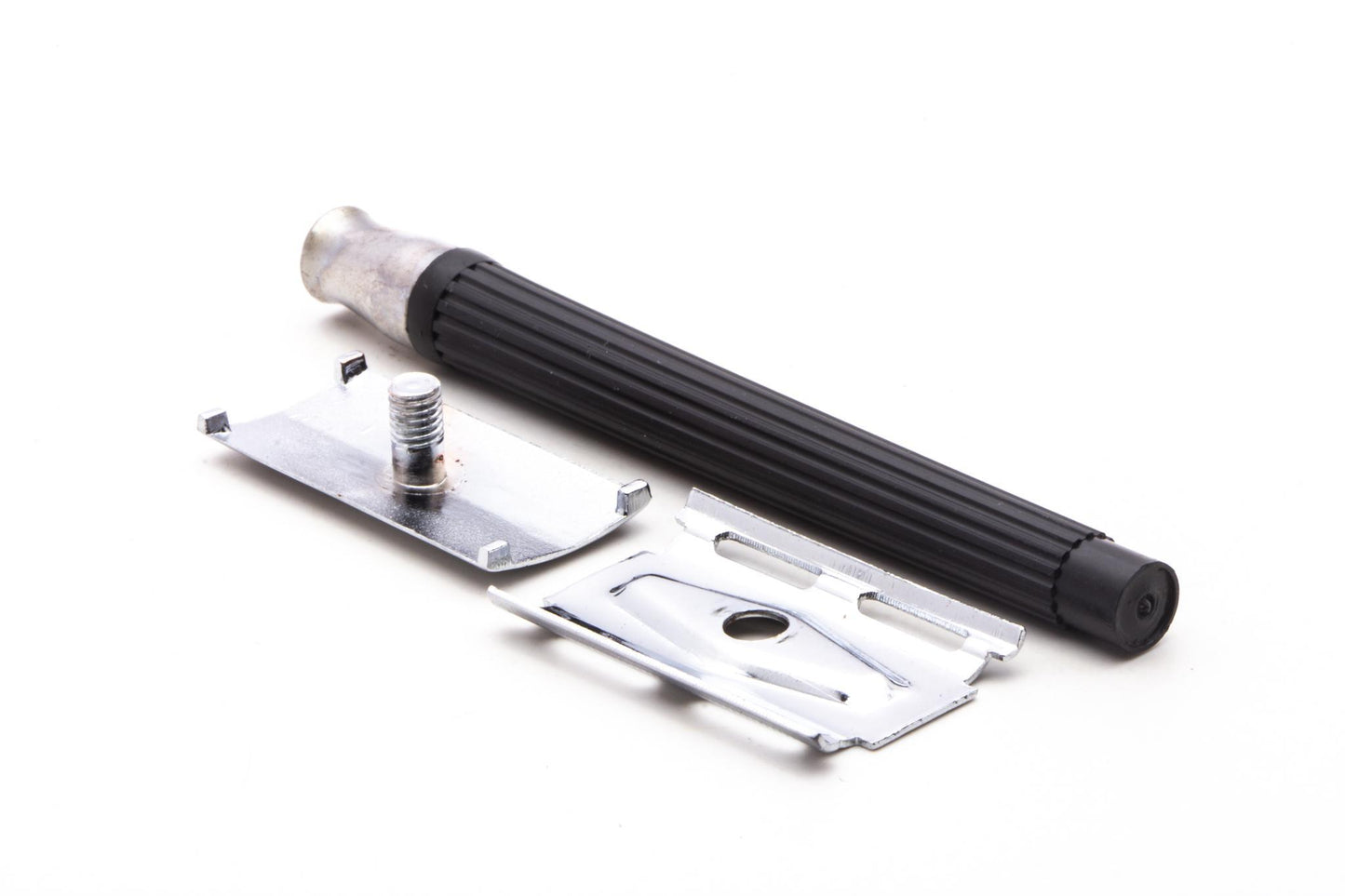 Three Piece Double Edge Safety Razor With Black Plastic Handle | Original Condition