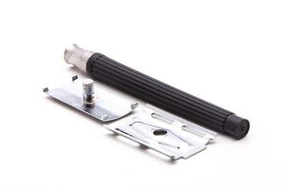 Three Piece Double Edge Safety Razor With Black Plastic Handle | Original Condition