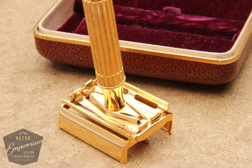 Gillette 1948-1951 Aristocrat DE Safety Razor w/ Leather Case * 24K Gold Revamped