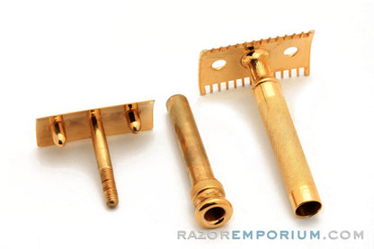 1916 Gillette Fluted Tip Aristocrat Double Edge Safety Razor - 24K Gold Revamp