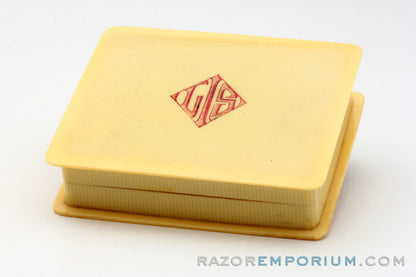 1918 Gillette Milady Decollete Old Type Safety Razor in White Case 24K Original Gold w/ Blade Bank