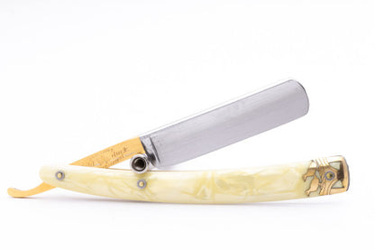 5/8" Dubl Duck Pearlduck Goldedge & Gold Inlay Celluloid Scales Straight Razor | Solingen, Germany