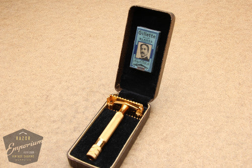 Gillette 1938 Sheraton TTO Safety Razor w/ Original Case - 24K Gold REVAMPED