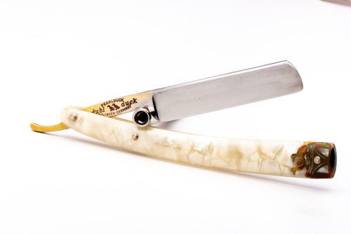 5/8" Dubl Duck Pearlduck Goldedge Straight Razor w/ Original Gold Inlay Celluloid Scales  | Solingen, Germany