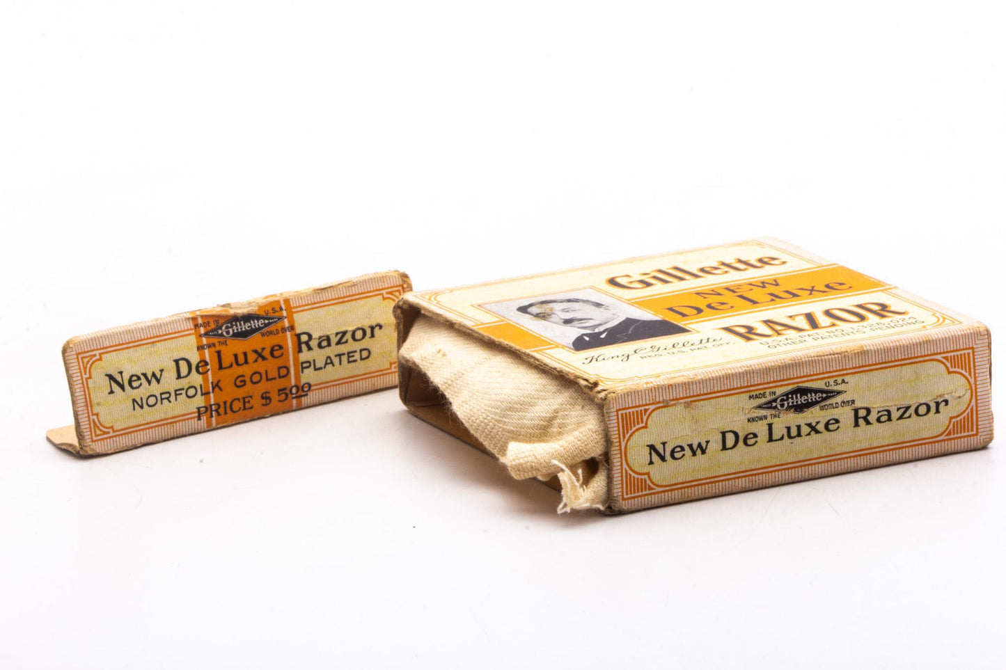 1930's Gillette Gold NEW Deluxe Norfolk Tuckaway Double Edge Safety Razor Set | Original Condition