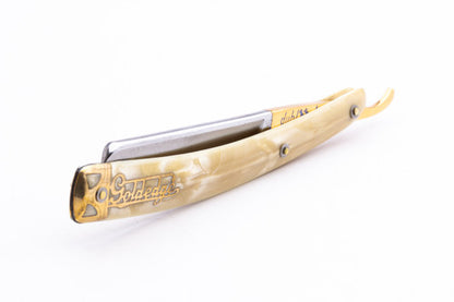 5/8" Dubl Duck Goldedge Pearlduck + Gold Inlay Celluloid Scales Straight Razor  | Solingen, Germany
