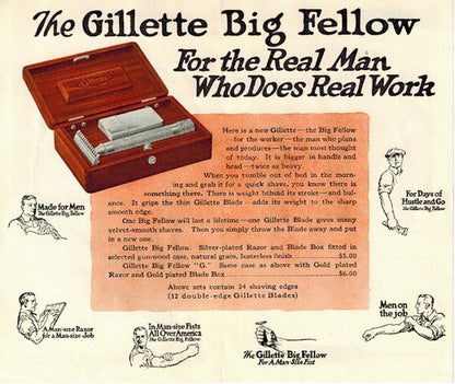 1921 Gillette Big Fellow Safety Razor Set with Blade Bank in Wooden Box
