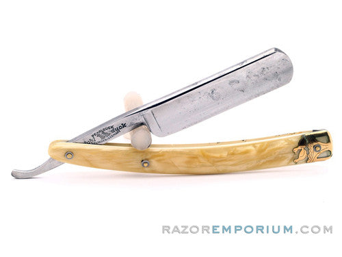 6/8"  Dubl Duck Pearlduck Goldedge w/ Gold Inlay Celluloid Scales Straight Razor | Solingen, Germany