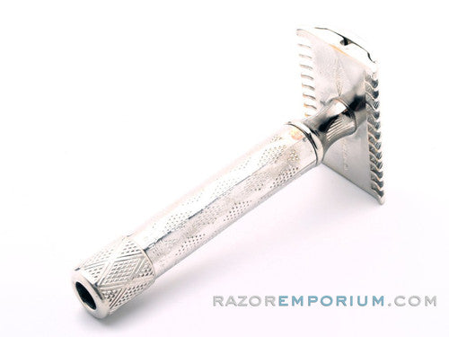 1930's Gillette New Deluxe Belmont DE Safety Razor w/ Metal Case & Blade Bank | Rhodium Revamp
