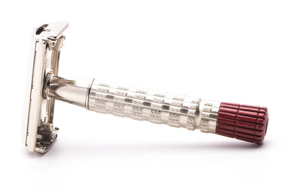 1958 D2 Gillette Red Tip Heavy Super Speed Double Edge Razor | Factory Nickel Revamp