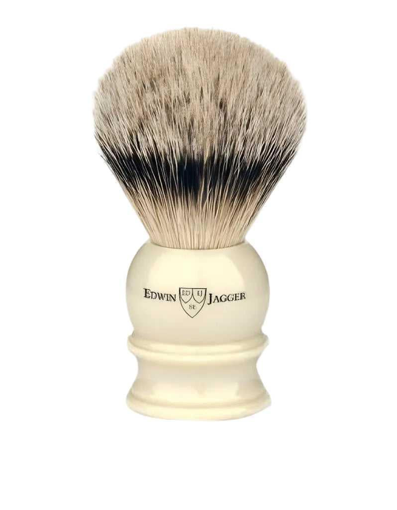 Edwin Jagger | English Shaving Brush, Imitation Ivory with Silver Tip Badger, Extra Large