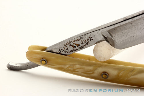 5/8" Dubl Duck Pearlduck Goldedge w/ Gold Inlay Celluloid Scales Straight Razor | Solingen Germany