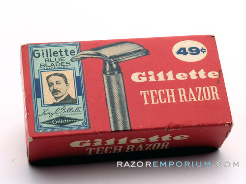 1960 Gillette Ball End Tech DE Razor in Original Red Box w/ Blueblades