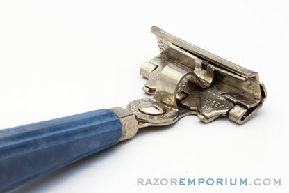 1950's Schick Eversharp Silver Injector Razor Blue Bakelite Handle