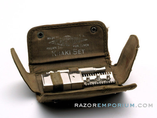 1918 Gillette Khaki Service Set Ball End Old Type w/Snap Case & Blade Bank
