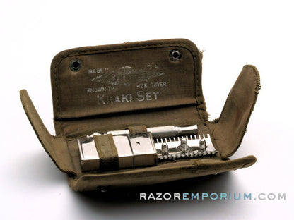 1918 Gillette Khaki Service Set Ball End Old Type w/Snap Case & Blade Bank
