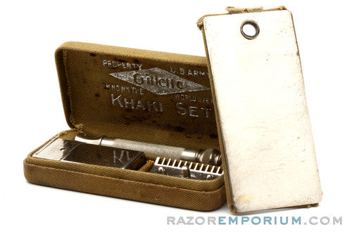 1918 Gillette Old Type Ball End Khaki Service DE Razor Set Army Issue