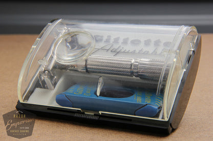 Gillette 1960 Fatboy / $1.95 Adjustable DE Safety Razor in Case F3 - Rhodium REVAMPED