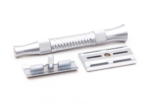 Pearl Shaving Blaze Machined DE Safety Razor with Blades and Washers - Satin Finish