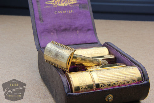Gillette 1929 New Improved Cavalier Travel Combination Set in Black Leather
