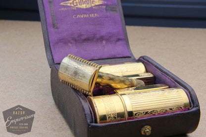 Gillette 1929 New Improved Cavalier Travel Combination Set in Black Leather