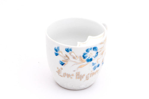 Vintage Mustache Saver Coffee Mug | Blue Flowers