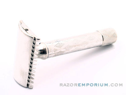1930's Gillette New Deluxe Belmont DE Safety Razor w/ Metal Case & Blade Bank | Rhodium Revamp