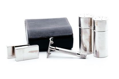 1916 Gillette Single Ring Travel Set in Black Leather Case