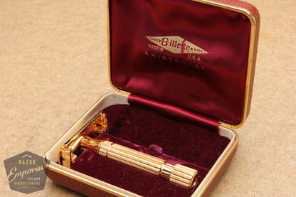 Gillette 1948-1951 Aristocrat DE Safety Razor w/ Leather Case * 24K Gold Revamped
