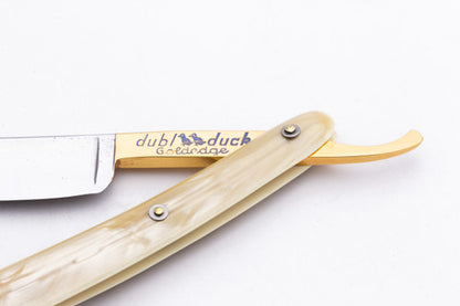 5/8" Dubl Duck Goldedge Pearlduck + Gold Inlay Celluloid Scales Straight Razor  | Solingen, Germany