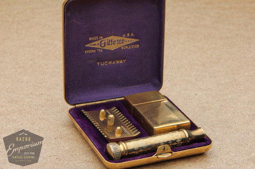 Gillette 1927 New Improved Tuckaway Style Travel DE Safety Razor Set