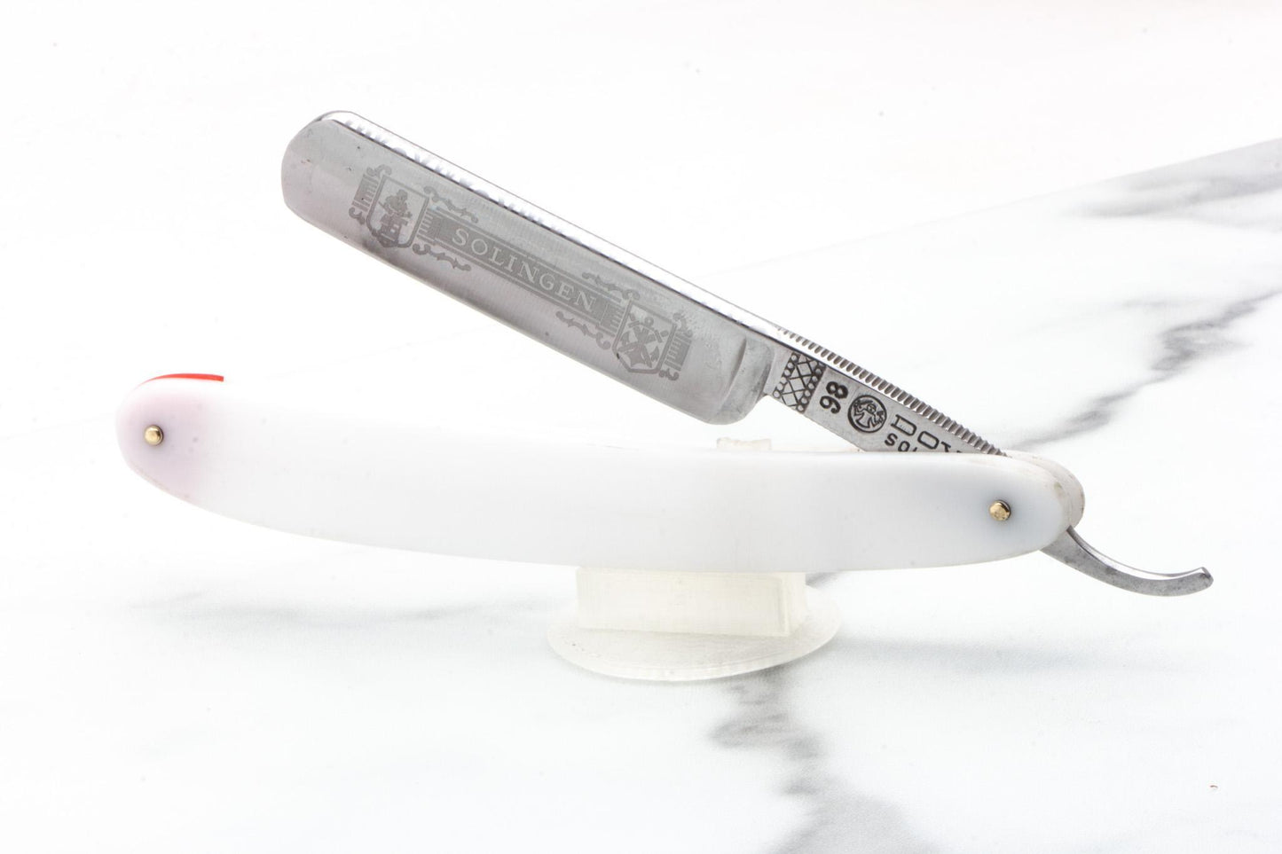 5/8" Restored Dovo Straight Razor With White Scales & Red Wedge Accent