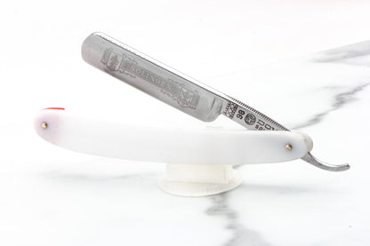 5/8" Restored Dovo Straight Razor With White Scales & Red Wedge Accent
