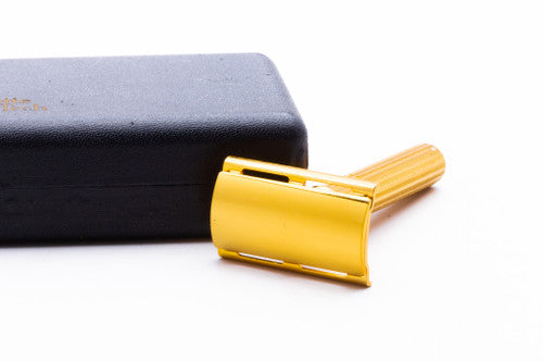 1947-51 Gillette Gold Fat Handle Tech Double Edge Razor Set | 24k Gold Revamp