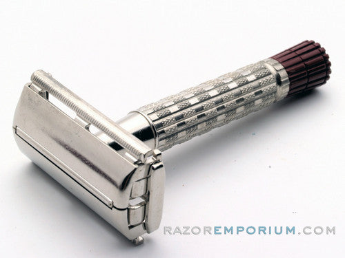 1959 E1 Gillette Heavy Red Tip DE Super Speed Safety Razor w/ Case, Instructions, & Blade Bank
