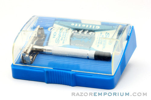1951 W2 Gillette Black Tip Super Speed TTO DE Razor Set w/ Case & Blades