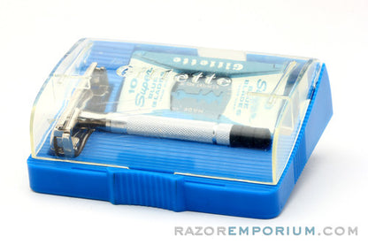 1951 W2 Gillette Black Tip Super Speed TTO DE Razor Set w/ Case & Blades