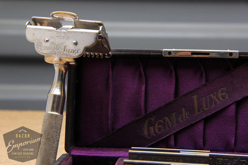 Gem de Luxe 1912 Style Single Edge Safety Razor in Black / Purple Leather Case