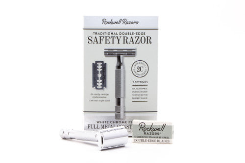 Rockwell 2C White Chrome Adjustable Double Edge Safety Razor | Used