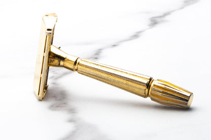 1940's Gem Micromatic Gold "Bullet Tip" Single Edge Safety Razor in Original Blue Case | Original Condition